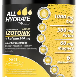 ALLHydrate, Izotonik Sport Lemon+Kofeina 200mg, 745g, 50 porcji
